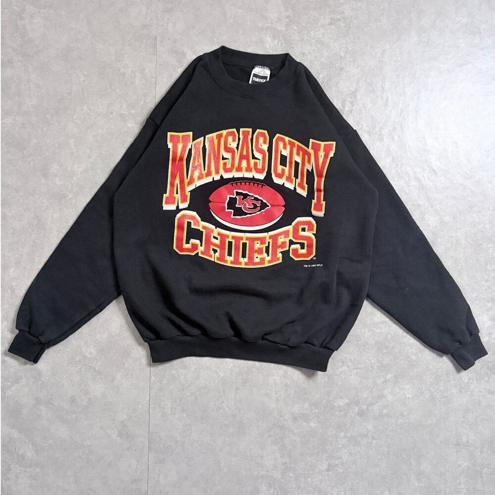 90s Vintage Kansas City Chiefs Big Print Black Crewneck -XL